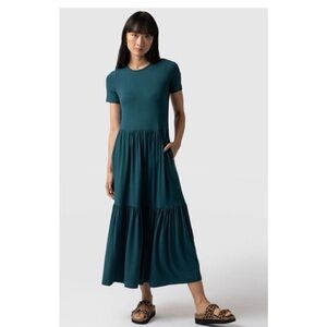 Green Casual Short Sleeve Crew Neck Maxi Sundress